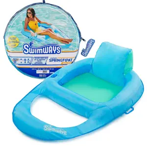 SwimWays Spring Float Recliner Swim Lounger for Pool or Lake with Hyper-Flate Valve - Blue: Adult Pool Float Capacity 250 lbs