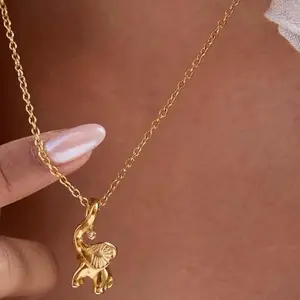 Double Layer Elephant Pendant Necklace 18K style Stainless Steel