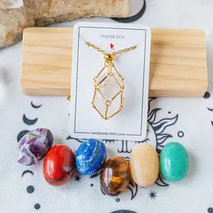 7 Chakra Crystal Metal Bamboo Necklace【7 pcs tumbled replacement】