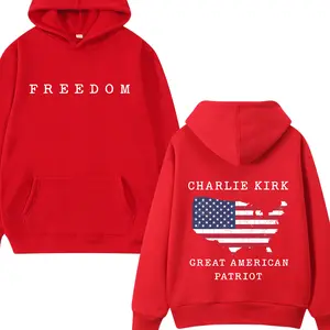 Charlie Kirk Great American Patriotic Memorial Hoodie, In October We Wear Red Tee, Graphic Design Unisex Cotton T-shirt for Men for Women Menswear Womenswear