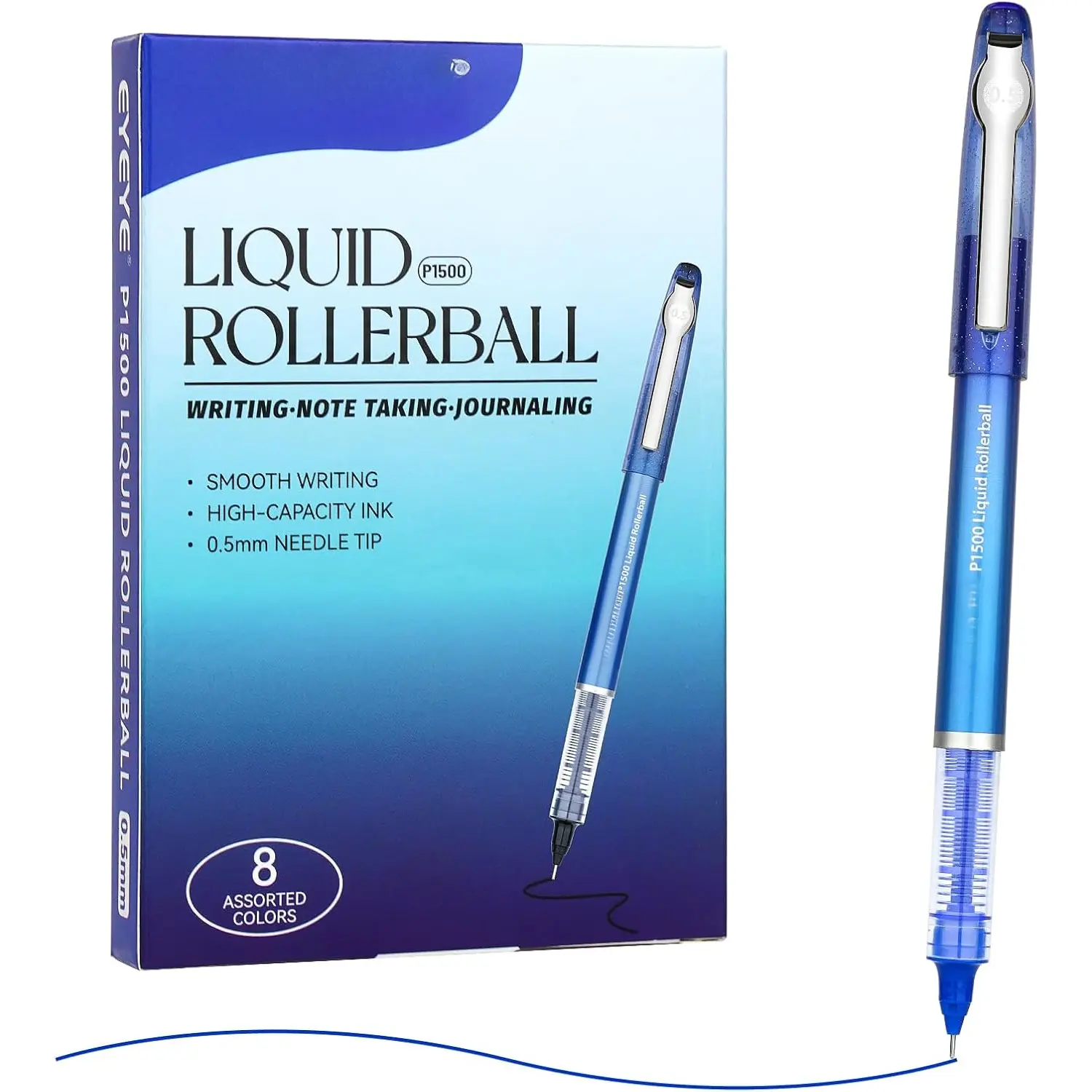 0.5mm Roller Ball Pens 8 Assorted Colors, Quick Drying Liquid Ink  Rollerball Pens Extra Fine Point Smooth Writing Pen for Journaling, Note Taking, Office, School Supplies & Gifts