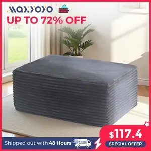 MAXYOYO 37" Plush Corduroy Cloud Velvet Boneless Ottoman for Sofa Couch, End of Bed Bench, Floor Pouf for Living Room, Foot Rest, Accent Seating, for Bedroom