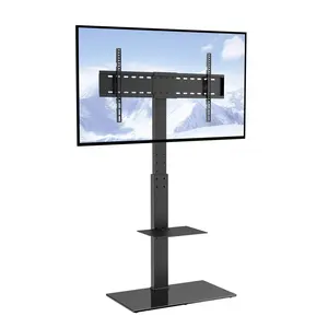 【FathersDayGift】 VEVOR TV Stand Mount, Swivel Tall TV Stand for 32 to 85 inch TVs, Height Adjustable Portable Floor TV Stand with Tempered Glass Base for Bedroom, Living Room