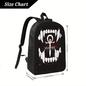 Vampire Teeth Graphic Backpack - Gothic Vampire Bag with Red Accents, Lightweight Oxford Laptop Backpack for Travel, Hiking, School, Work - Adjustable Shoulder Straps & Zipper Closure - Vampire Diary Inspired Daypack for Men & Women, Hiking Gear, Spooky