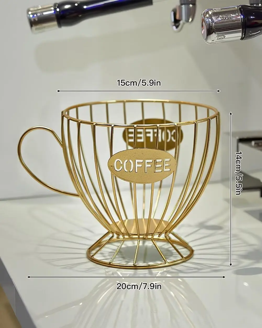 Wire Coffee Pod Holder Cup Shaped Coffee Capsule Storage Basket Metal Coffee Organizer Caddy for Kitchen Counter Coffee Bar Accessories, Gold/Black