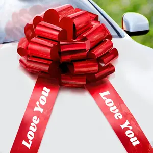 18-Inch Giant Red Car Bow - Pre-Printed "Love You" - Automotive Exterior Accessory, Anniversary Party Gift, Large Present Wrapping Supply