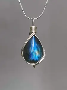 Natural Labradorite Magic Stone Pendant Necklace, Handmade Copper Wire Wrapped Teardrop Gemstone, Energy Healing Jewelry, Bohemian Style Accessory