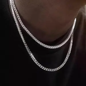 Trendy 2Pcs 3mm Chain Necklace for Men - Layered Sterling Silver Cuban Link Rope Necklaces Set Simple Jewelry Gift 19-23 Inches Present Jewelry reindeer antler dallas  tx  custom  silver  pendant outdoor sport work Holiday Charm Acrylic Hair Claw customiz