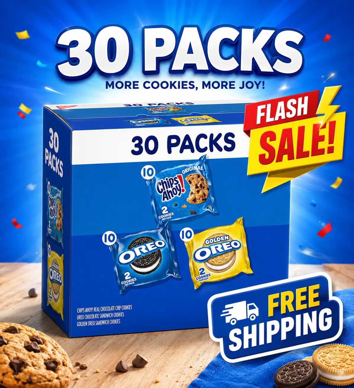 Nabisco Sweet Treats Cookie Variety Pack – OREO Original, OREO Golden & CHIPS AHOY! Mini Cookie Snack Packs, 30 Individual Packs (2 Cookies Per Pack), Assorted Chocolate & Vanilla Sandwich Cookies, Grab-and-Go Lunch Box Snacks for Kids & Adults