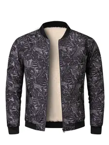 Men's Botanical Print Baseball Jacket Quilted Luffa Lining & Ribbed Cuffs Stylish Leaf Pattern Outerwear ultra light everyday jacket snow