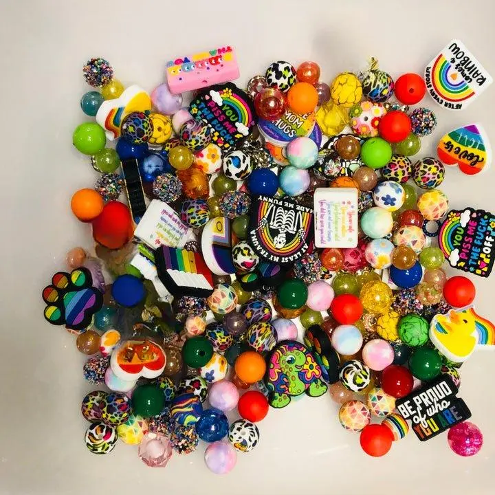 Bead Soup - Rainbow Pride 3mm+ Large Hole Bead Mix for Pens Keychains Acrylic Silicone Variety Pack