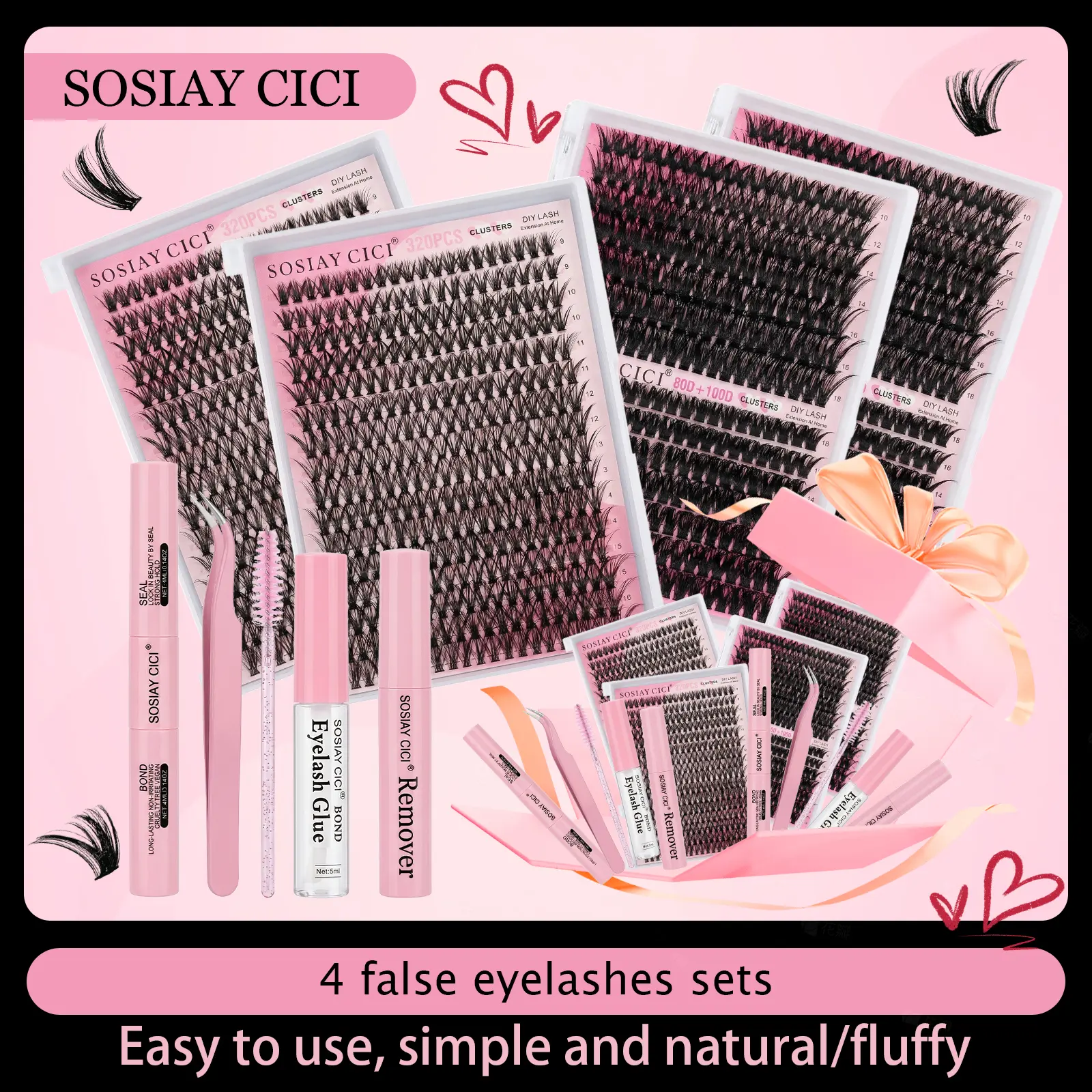 [Buy 2 Get 2 FREE] 40D+80D+100D D Curl Lash Clusters 9-16mm, Wispy Lightweight Salon-Quality Individual Lashes, With Bond & Seal, Remover, Precision Tweezers & Beginner-Friendly Lash Brush