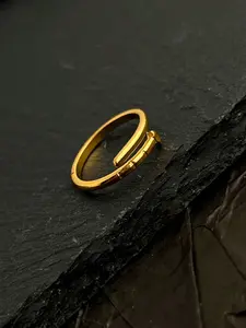 1pc Luxury Unisex Geometric Design Nail Shaped Open Ring, Unique Ring, Elegant Ring, 18K Gold Plated Stainless Steel, Suitable For Party, Social Gathering, Casual Wear
