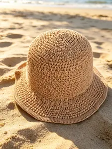 Women's Solid Color Raffia Sun Hat, Casual Outdoor Beach Sun Protection Hat for Women & Girls, Fashion Accessories for Daily Wear