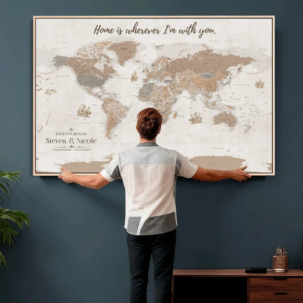 Personalized World Map Wall Art Canvas Print - Customizable Home Decoration, Ideal Gift for Room Decor