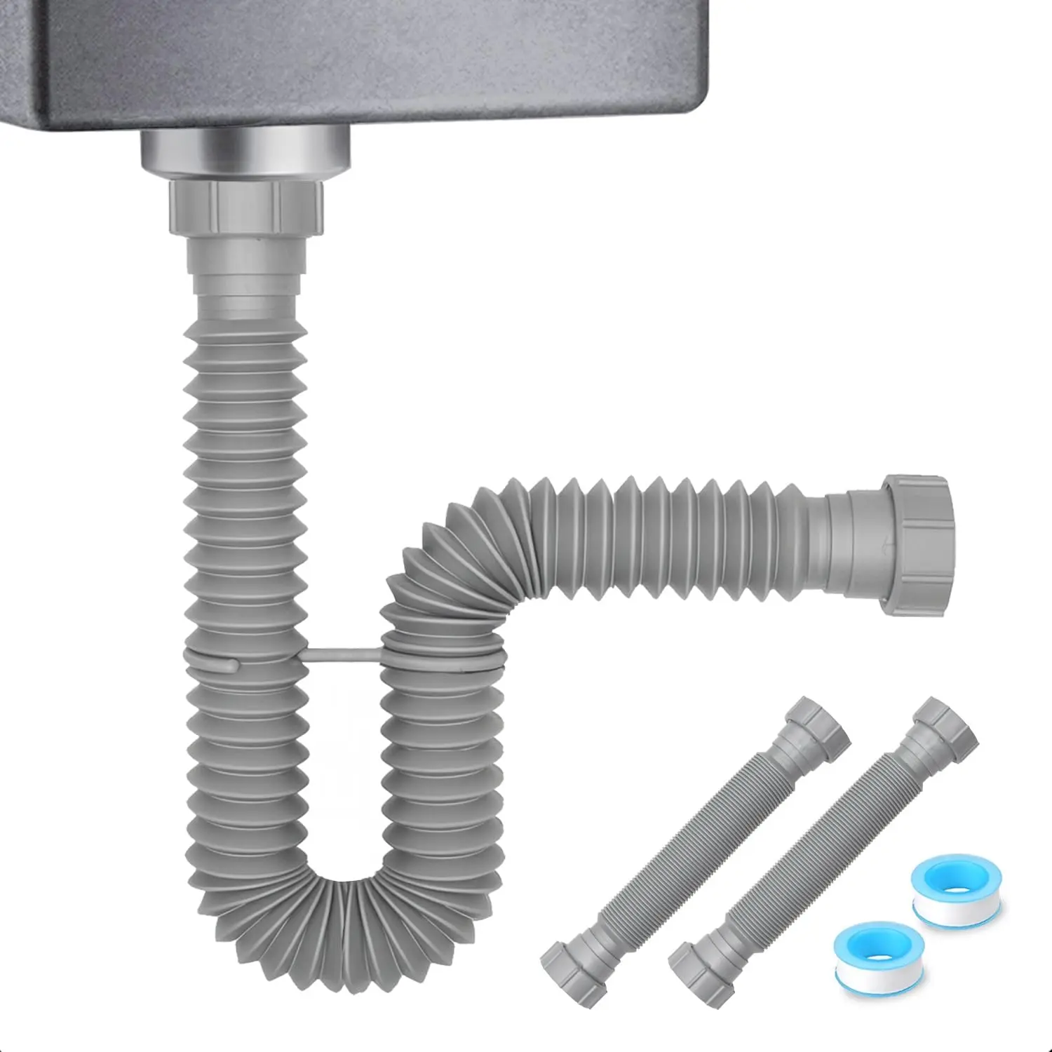 1-1/2 in P-Trap Sink Drain Pipe with Adapter, Extendable Expandable Tubular Tubing, Adjustable Plumbing Fitting for Kitchen Sinks & Garbage Disposal, Replacement