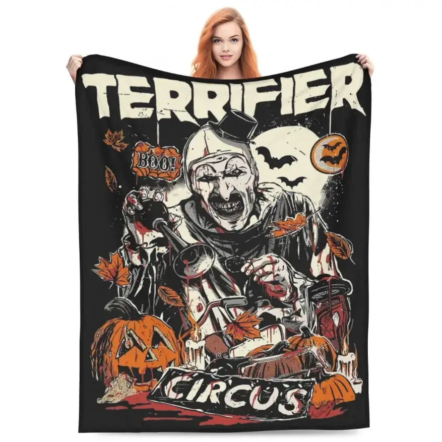 Terrifier Art The Clown Soft Blanket Throw, Flannel Printed Decorative Fleece Textile, Portable Lightweight Bedding for Sofa-Couch Horror Themed Decor, Decorative Blankets