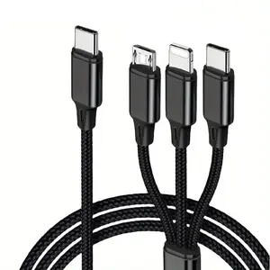 3 in 1 Nylon Braided Universal Charging Cord 4ft/1.2m Multifunctional Charging Cable, 4ft Multi Phone Charger Cable Extra Long Multiple USB Cable with USB C, Micro USB Port Connectors for Cell Phones and More