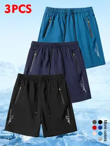 3-Pack Men's Performance Athletic Shorts - Elastic Drawstring Waist, Zipper Pockets, Graphic Print, Quick Dry, Breathable Gym & Training Shorts