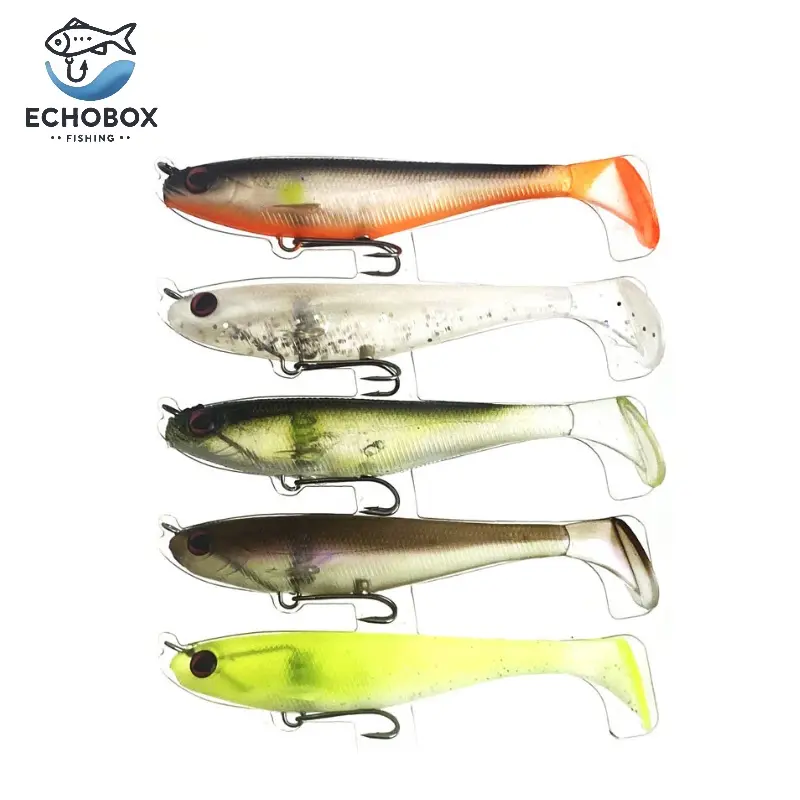 EchoBox Pro Magnetic Hook Soft Plastic Swimbait 5-Pack Fishing Tackle Lure | 2-Prong Secure Design for Sleeker Profile– 3.5” 7g Paddle Tail Bass & Pike Slayer! swim bait