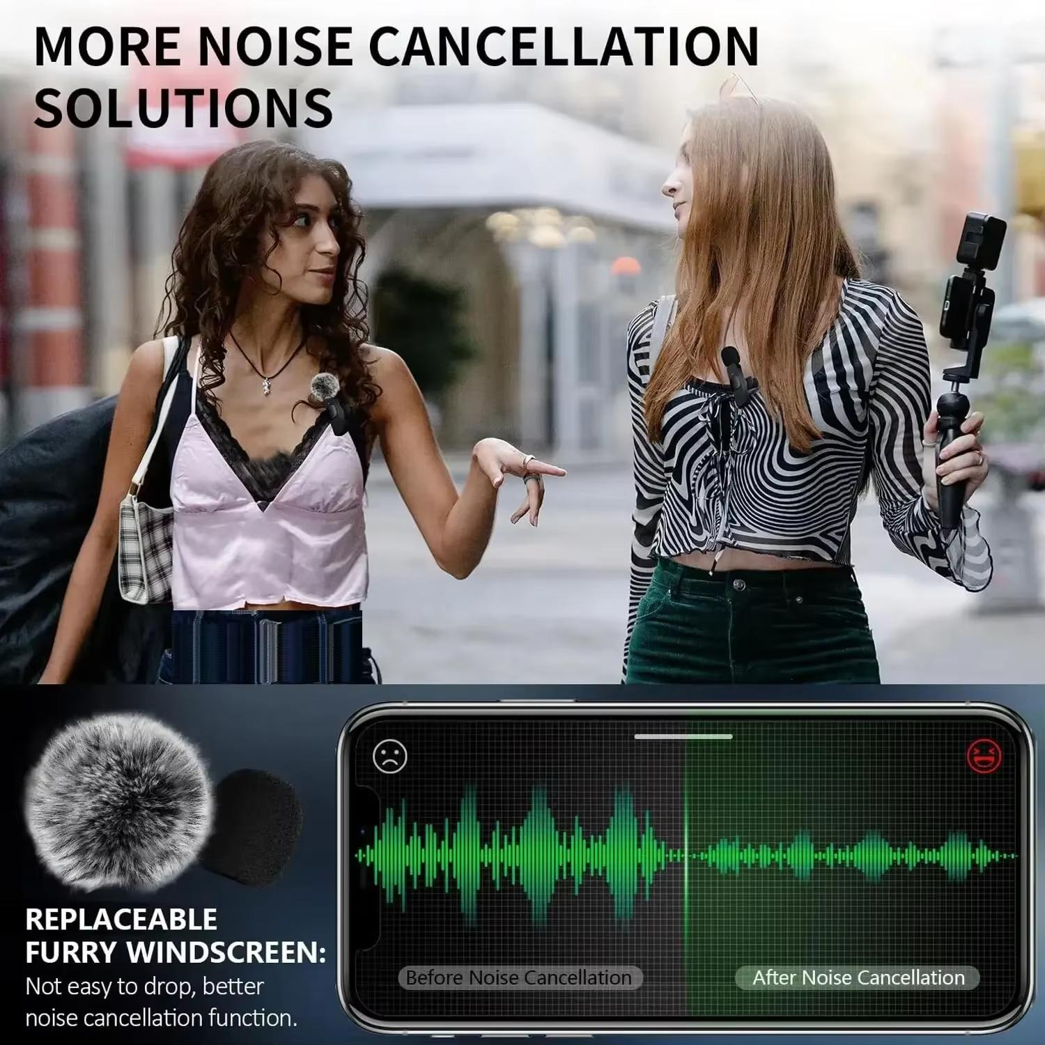 Wireless Mini Lapel Microphones (2-Pack) for iPhone & Smartphone, Noise Reduction Mic for Video Recording Vlog Interview