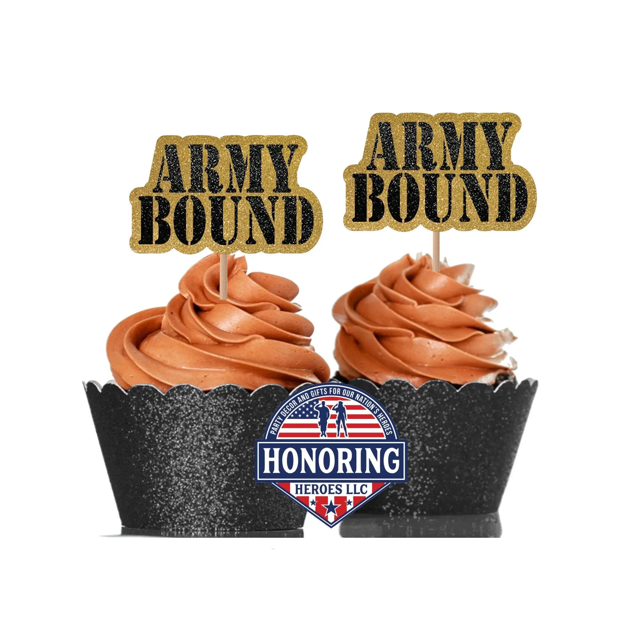 Army Bound Cupcake Toppers, Glitter Military Party Decorations NO SHED!