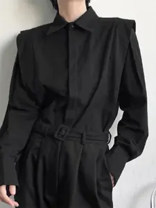 INCERUN Men's Solid Color Long Sleeve Casual Shirt with Hidden Pocket Flap Design, Shoulder Fly Edge Detail, Pure Color Leisure Wear