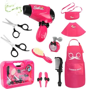 Girls Beauty Salon Set Pretend Play Stylist Hair Cutting Kit Hairdresser Toys with Hair Dryer, Scissors, Barber Apron and Styling Accessories