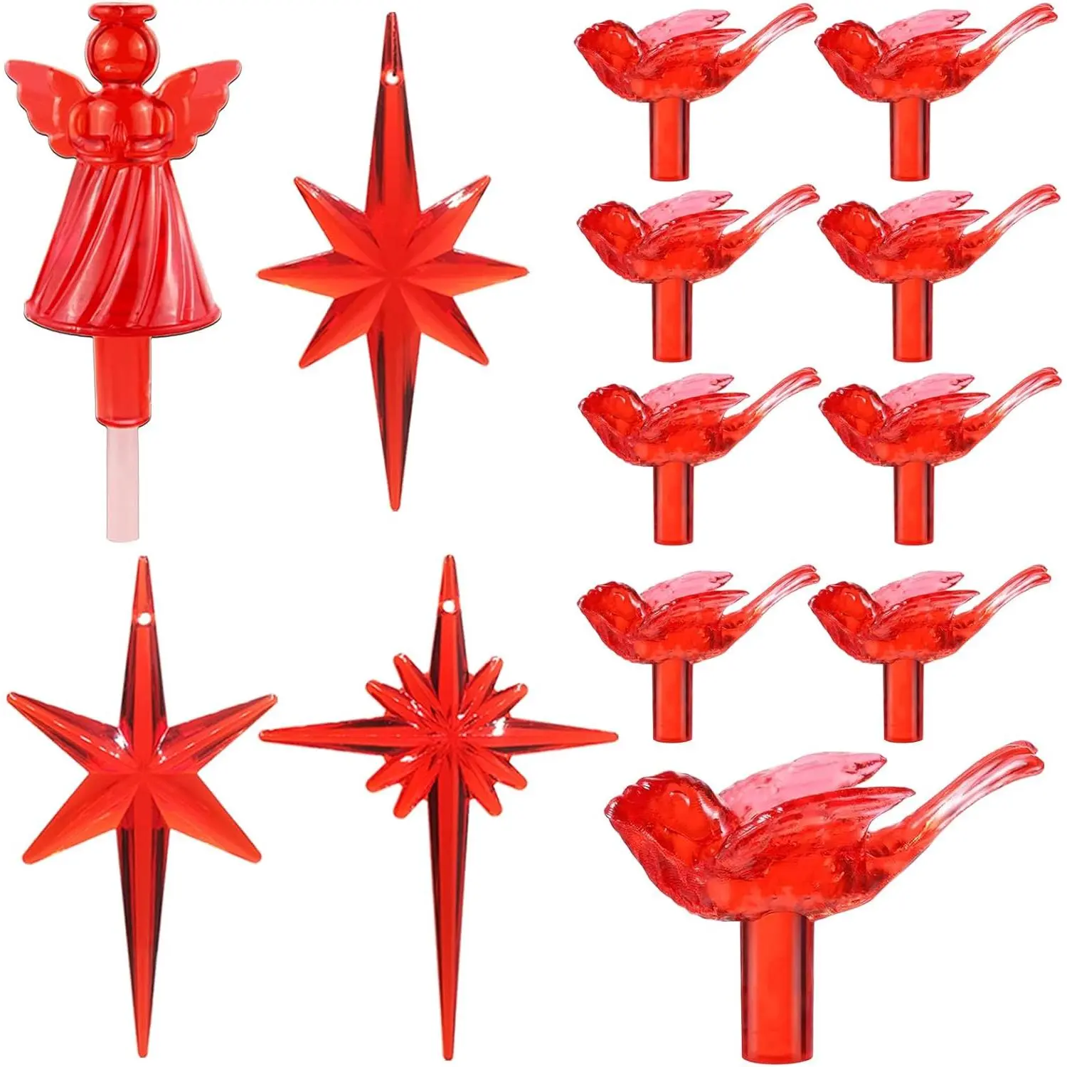 117Pcs Ceramic Christmas Tree Replacement Light Bulbs with Medium Plastic Pegs Set - 1 Angel/3 Stars Topper Ornament for Holiday Decoration, Figurines, Statues & Bobbleheads (Suitable for All Ages)