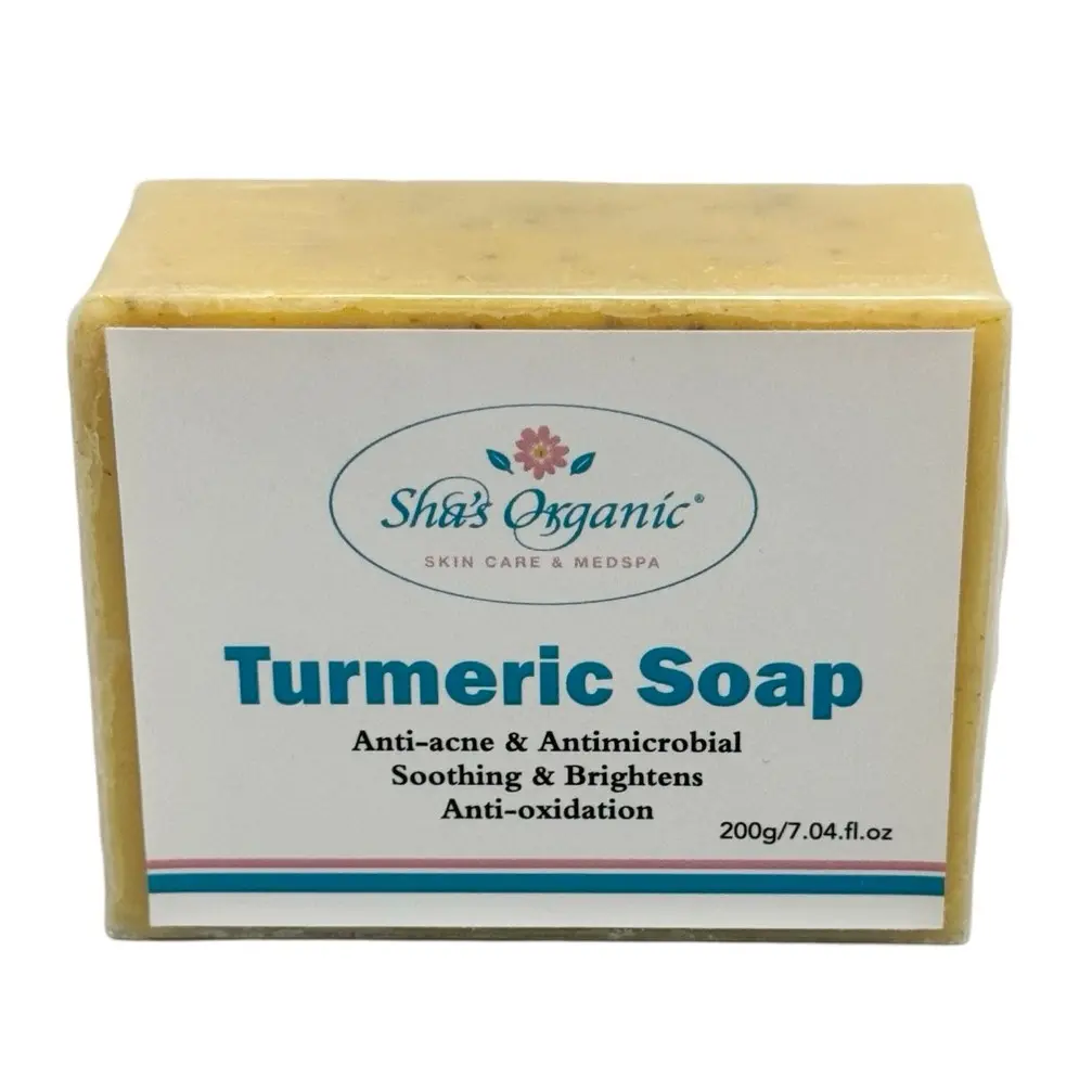 Sha's Organic Skincare Solid Turmeric Ginger Olive Facial Cleanser Bar with Vitamin C - Moisturizing, Cleansing, Skin Detox, Clogged Pores Solution, Acne Control, Oil Control, Brightening, Gentle for All Skin Types, 200g Facial Wash