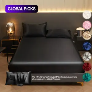 Solid Color Satin Fitted Sheet Set, Silky Fitted Sheet, 3-Count Bedding Set Including 1 Fitted Sheet and 2 Pillowcases, Soft Breathable Satin Bed Sheets for Bedroom, Dormitory and Hotel #GLOBAL PICKS