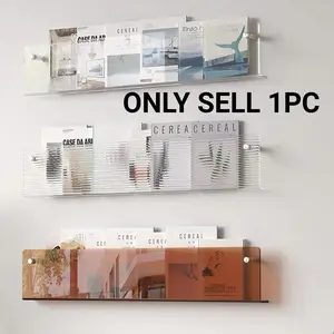 Modern Acrylic Wall-Mounted Magazine Rack, Long Minimalist Floating Bookshelf, Transparent Hanging Brochure Holder, Space-Saving Organizer,Literature Brochure File Display Shelf for Waiting Room, Living Room, Office, Home, Organization
