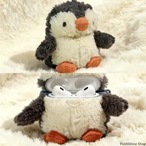 Cute 3D Plush Penguin Earphone Case, Soft Fur Protective Cover Compatible With AirPods Series Models, Warm Fluffy Anti-Drop Shell For Headphone Charging Box And Daily Carrying, Accessories, Protection