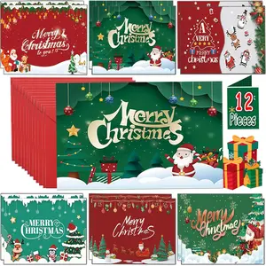 12Pcs Christmas Cards Set with Envelopes and Seal Stickers - Merry Christmas, Christmas Themes - Gift Cards for Adults and Kids