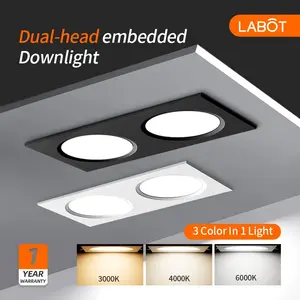 Three-Color LED Ultra-Thin Dual Head Cylinder Light, Embedded Living Room Ceiling Grille Square Hole Lamp, Hallway Passage Lighting