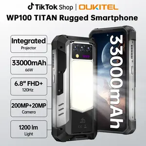 OUKITEL WP100 TITAN  Rugged Smartphone 5G - 33000mAh Rugged Phone with Projector, 48GB+512GB Unlocked Android 14 Cell Phones with 1200 Lumens Camping Light, 6.8'' FHD+120Hz Smartphone, 200MP, Compatible with T-Mobile