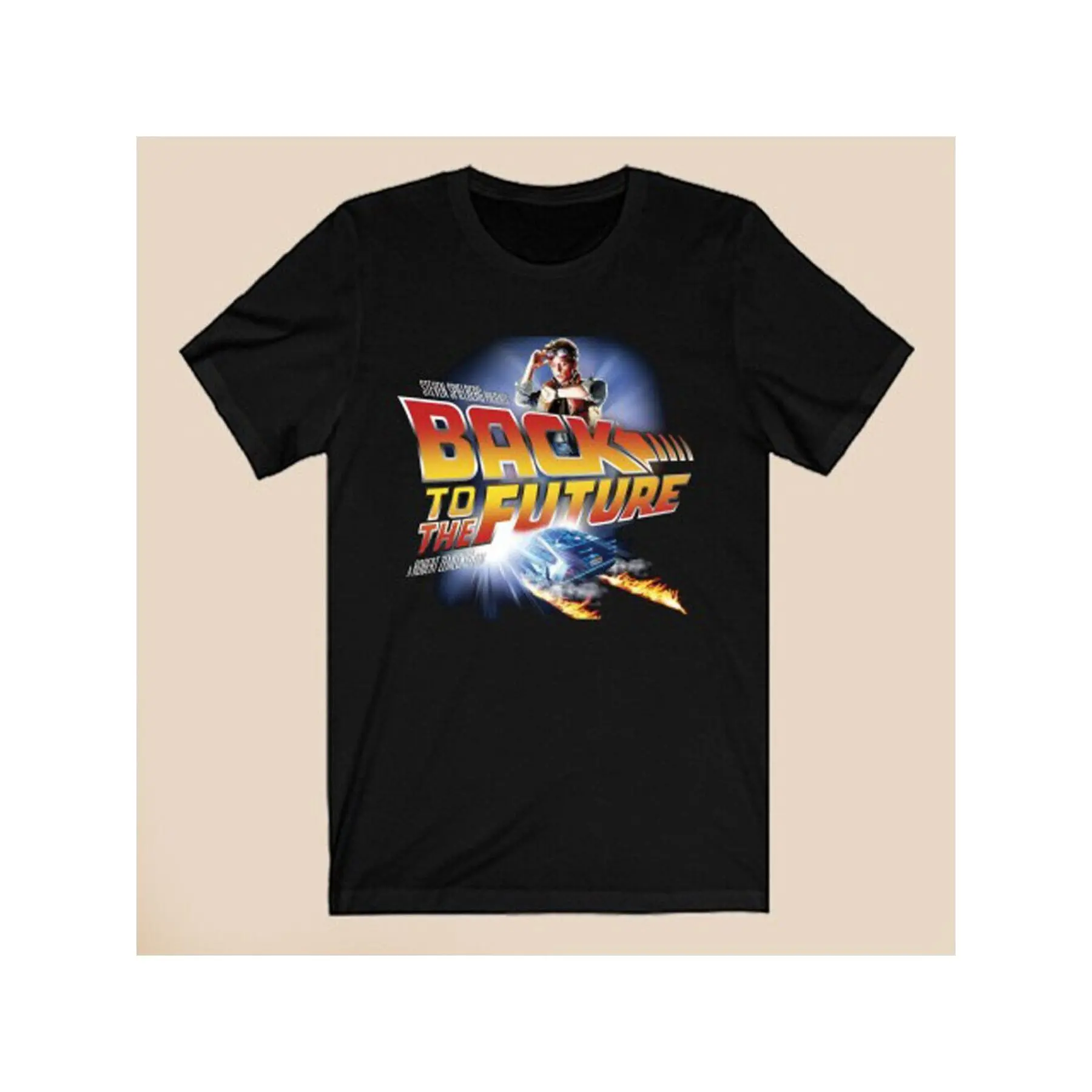 Men's Vintage Back to the Future Pure Cotton Round Neck Short Sleeve T-Shirt - DeLorean TV Graphic Print, BF Sporty Chic Regular Fit, Ideal for Chinese New Year, Children's Day
