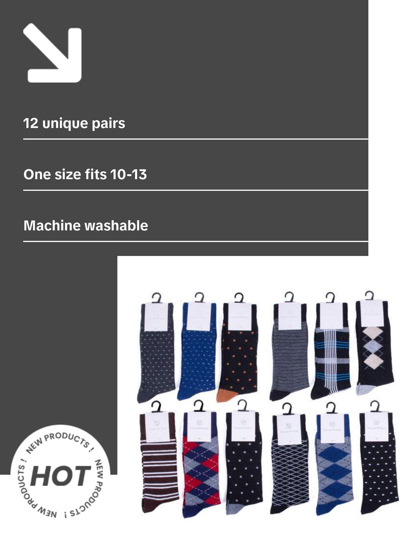 Vincent Di Mani Men’s 12-Pair Assorted Dress Socks – Modern Styles Pack