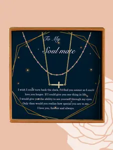 Women's Elegant Rhinestone Decorated Necklace, Exquisite Trendy Cross Pendant Necklace, Chic Jewelry As Gift for Girlfriend with Gift Card, Necklace Set