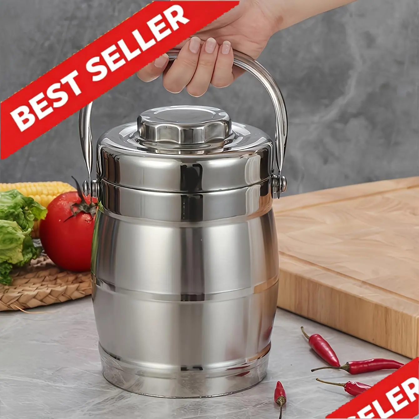 Insulated Stainless Steel Thermal Travel Lunchbox - 3-Layer Stackable Tiers Container Set Lunch Boxes with Heavy-Duty Handle, Leak-Proof Jar, Portable Plastic Container for Adults (Keeps Food Hot/Cold for Hours)