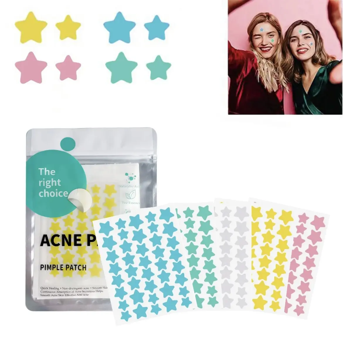 Pimple Patches for Face 200pcs,Hydrocolloid Acne Patches, Colorful Spot Stickers with Tea Tree,Cute Star Pimple Patches for Healing Stickers Zit Patch