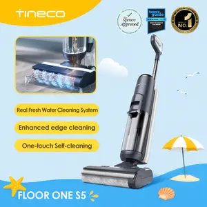 Tineco FLOOR ONE S5 Smart Cordless Wet-Dry Vacuum Cleaner and Mop for Hard Floors, Digital Display, Long Run Time, Great for Sticky Messes and Pet Hair, Space-Saving Design, House Cleaning Gadgets, Floor Cleaning Tool, Space Saver