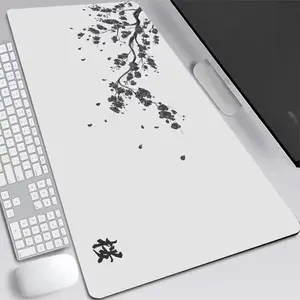 Diatom Mud Ink Wash Cherry Blossom Mouse Pad, Japanese Sumi-e Sakura Desk Mat, Made For Gaming, Non-Slip Absorbent Large Gaming Pad for Minimalist Home Office Decor, Desk Accessory