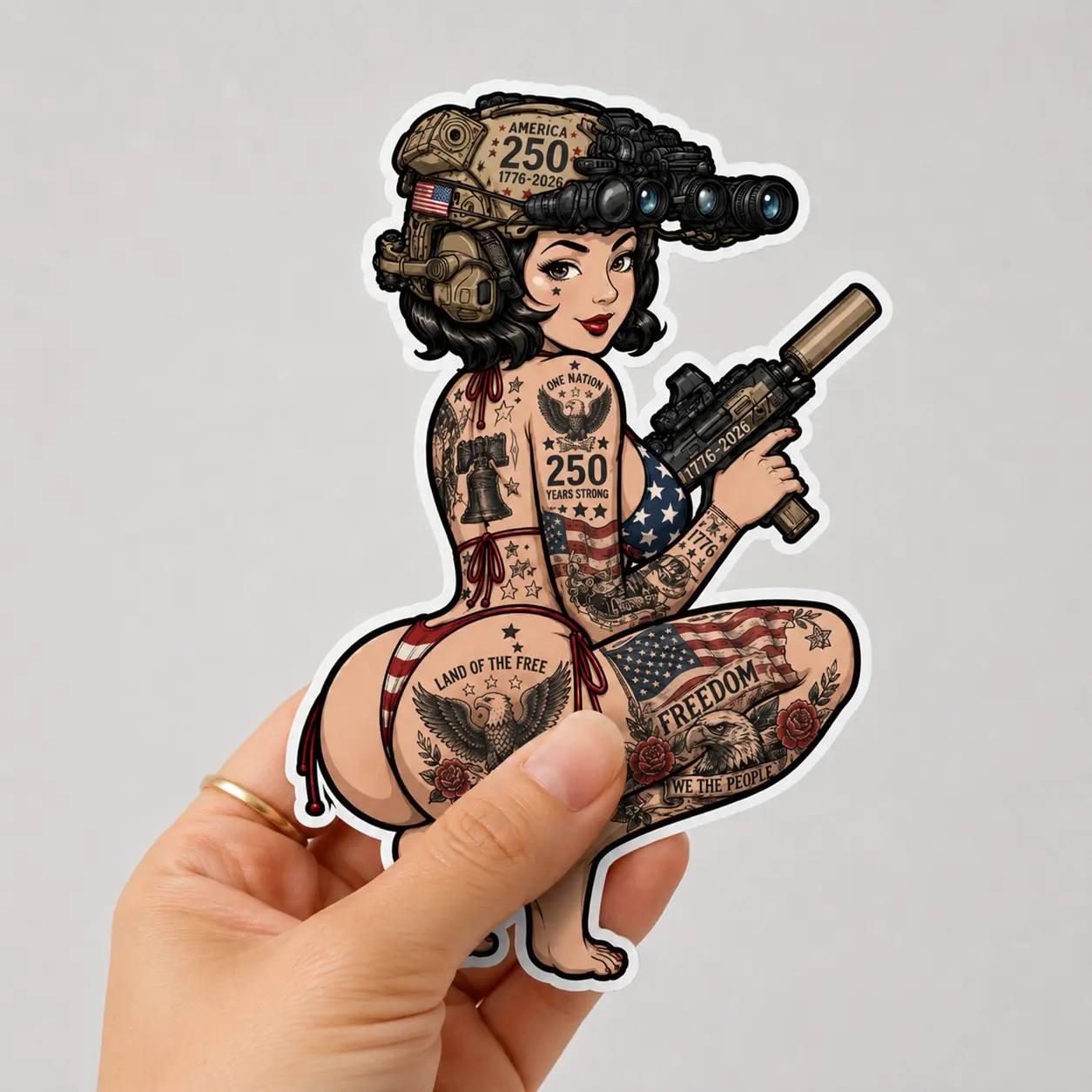 America 250 Pin-Up Girl Sticker  USA 1776-2026 Independence Anniversary Vinyl Decal  Patriotic Tattoo Art  250 Years of Freedom