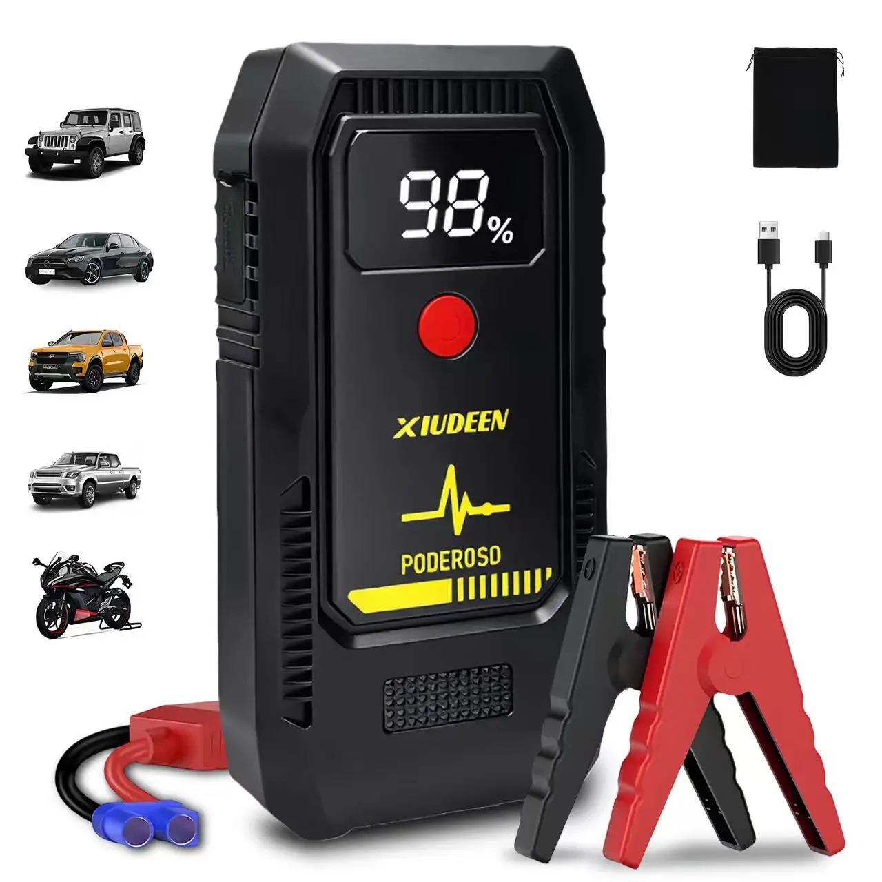 T704 Portable Vehicle Emergency Start Power Supply - 29.6wh Compact Ignition Boost Device with Built-in Cells for Cars/Motorcycles, Emergency Lighting, Jump-Start Aid