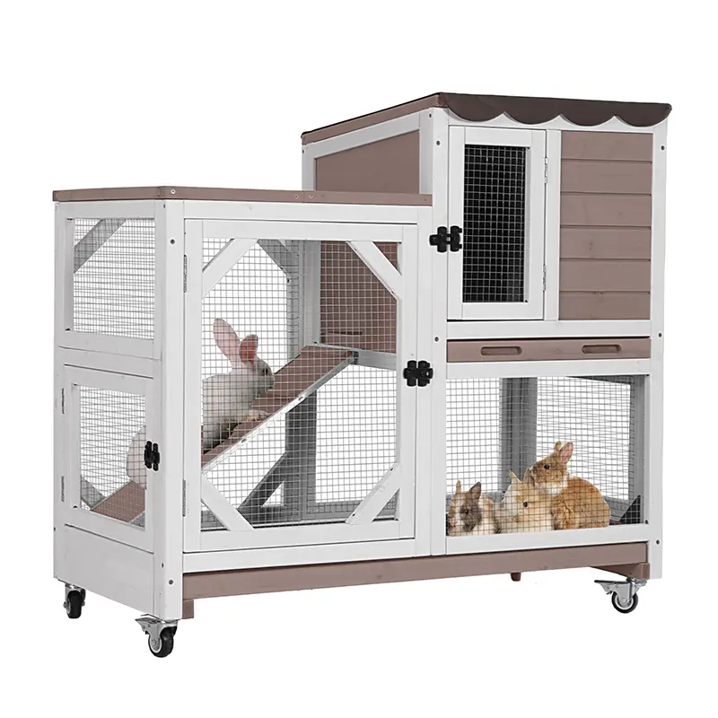 Summervibes Aivituvin-AIR7013 Premium 2-Story Wooden Rabbit Hutch with Casters | Pull-Out Tray