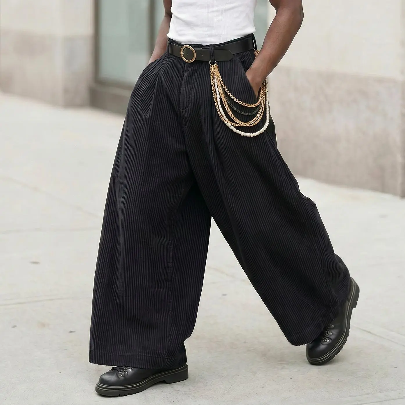 [Order One Size Up] INCERUN Menswear 2026 Spring/Summer Fashion Vintage Corduroy Wide-Leg Pants ,Lightweight Loose-Fitting Baggy Streetwear Trousers, Comfortable, Daily Wear