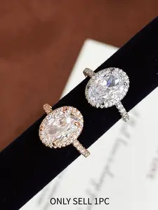 French Vintage Oval Diamond Ring, High-End Style, Daily Commute Versatile Accessory, Elegant Hand Jewelry for Women