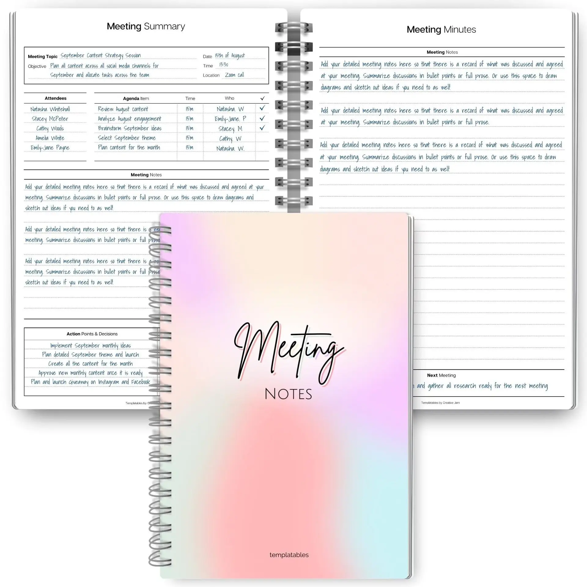 Meeting Notes Spiral Bound Notebook, Professional Note-Taking, Office Stationery, Planner, Plan and Track Important Meetings, A5 Spiral Binding, Multicolor Options, Meeting Notebook For Work