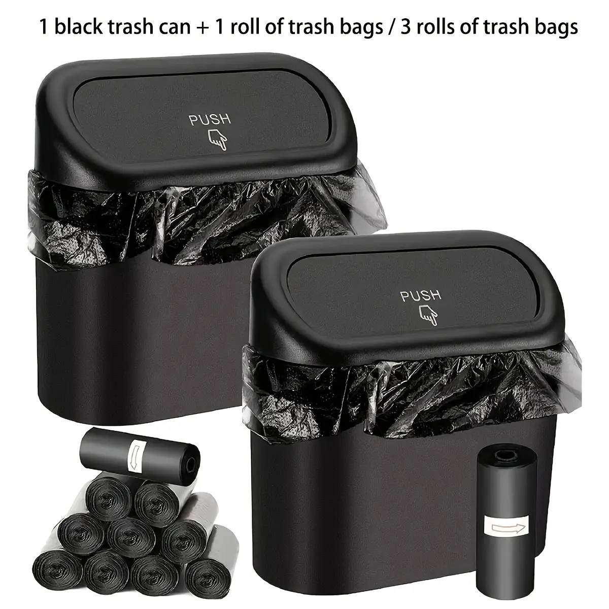Car Interior Door-Mounted Covered Trash Can - ABS Plastic Leak-Proof Compact Car Stowing Accessory, Dual-Use Storage Solution with 5 Rolls of Normal Trash Bags, Five Bags